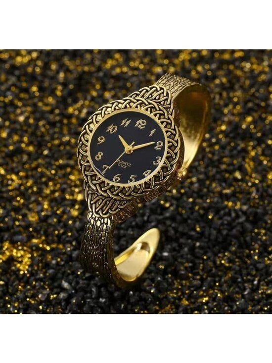 Women\'s Black Gold Analog Quartz Fashion Easy Read Vintage Bracelet Luxury Watch main image 4